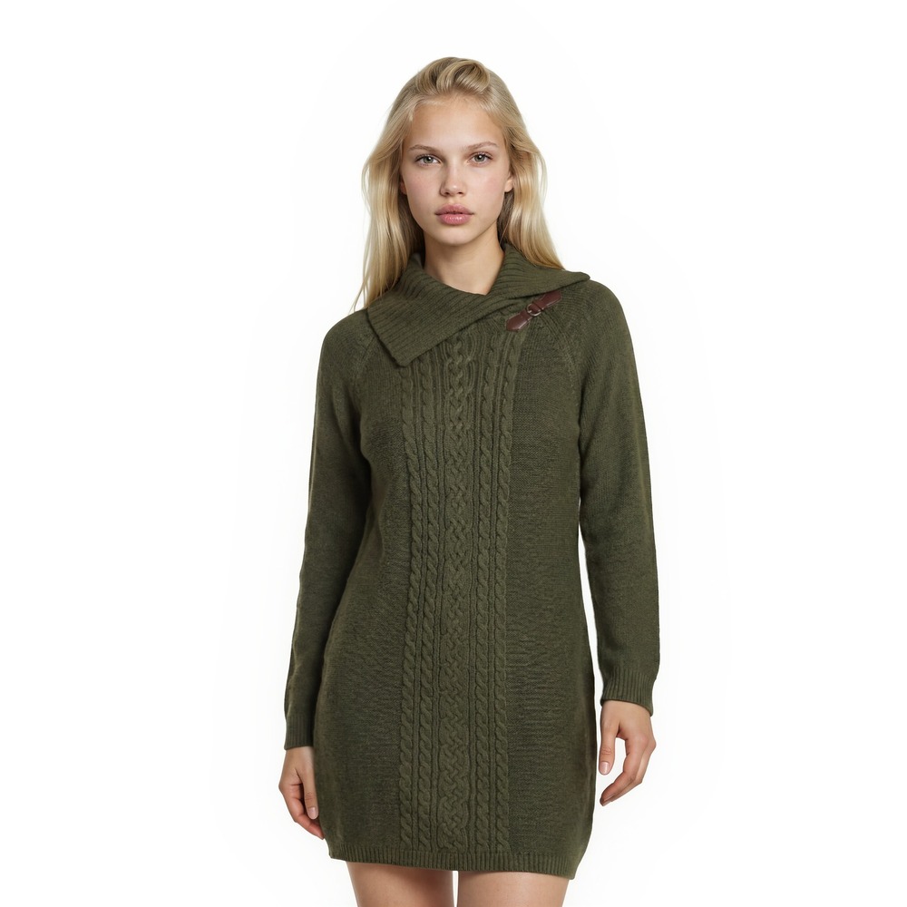 Talbots Sweater Dress Women's Size Medium Green Cable Knit Equestrian Lambswool